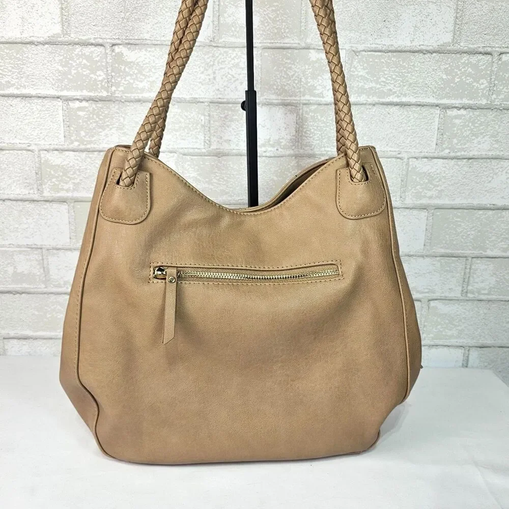 Antik Kraft Taupe Braided Strap Hobo Shoulder Bag Boho Slouchy Large Tote